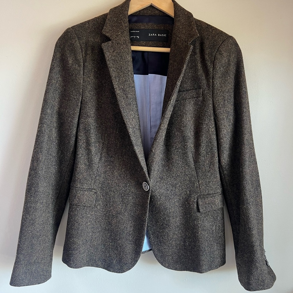 Zara Basic Tweed Brown Blazer